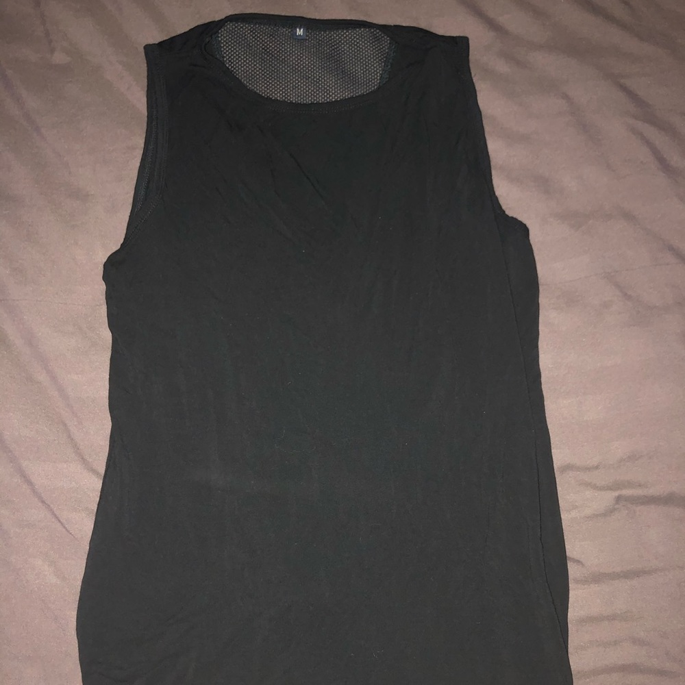 Black tie back tank top with mesh back
